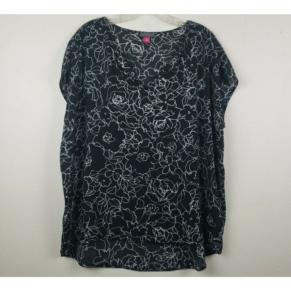 Vince Camuto| Black Floral Design, high-low Tunic in size MEDIUM